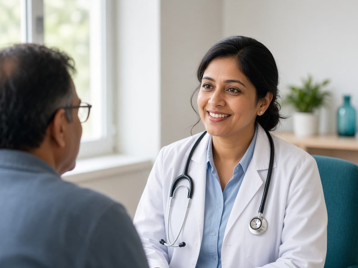 A doctor listening to a patient during a consultation